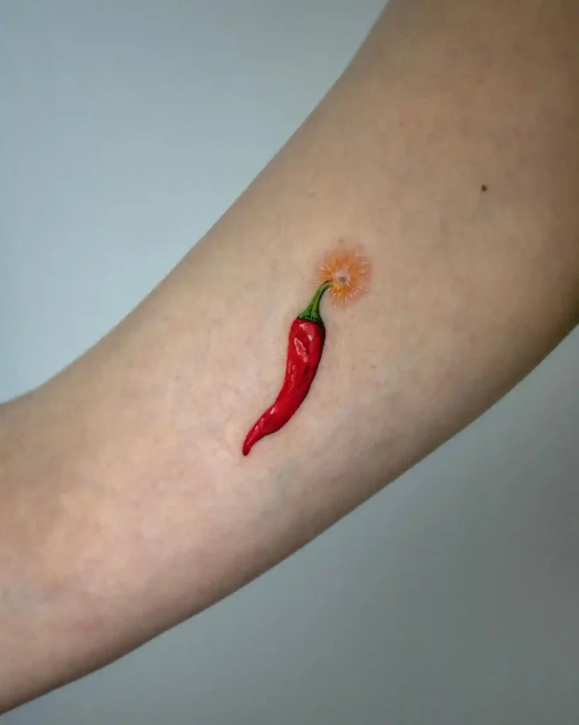 Tiny Red Chili Pepper on Inner Forearm