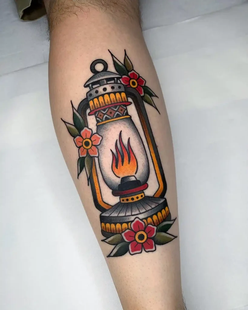 Traditional American Lantern with Flowers on Leg