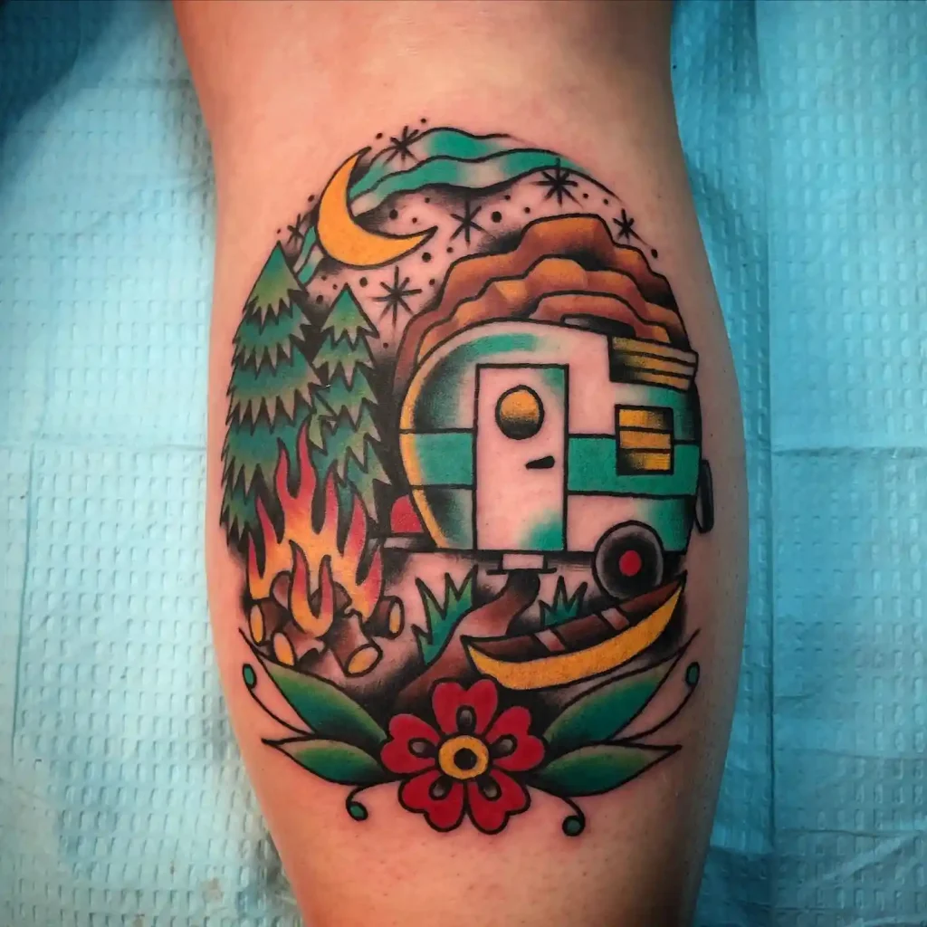Traditional Camper Scene on Calf