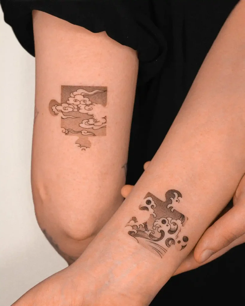 Traditional Clouds and Waves on Forearms