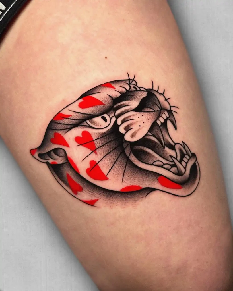Traditional Heart Pattern Panther Head on Thigh