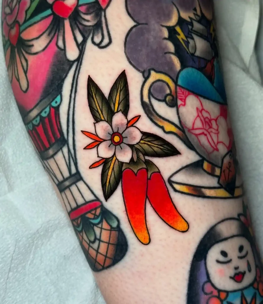 Traditional Red Chili Peppers on Inner Forearm