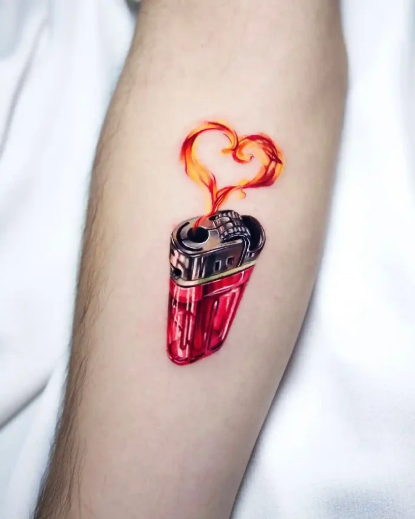 Translucent Red Lighter with Heart Flame on Forearm