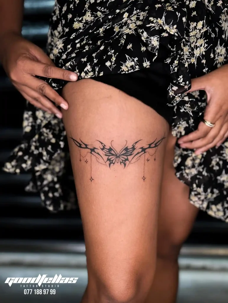 Tribal Butterfly Garter on Thigh
