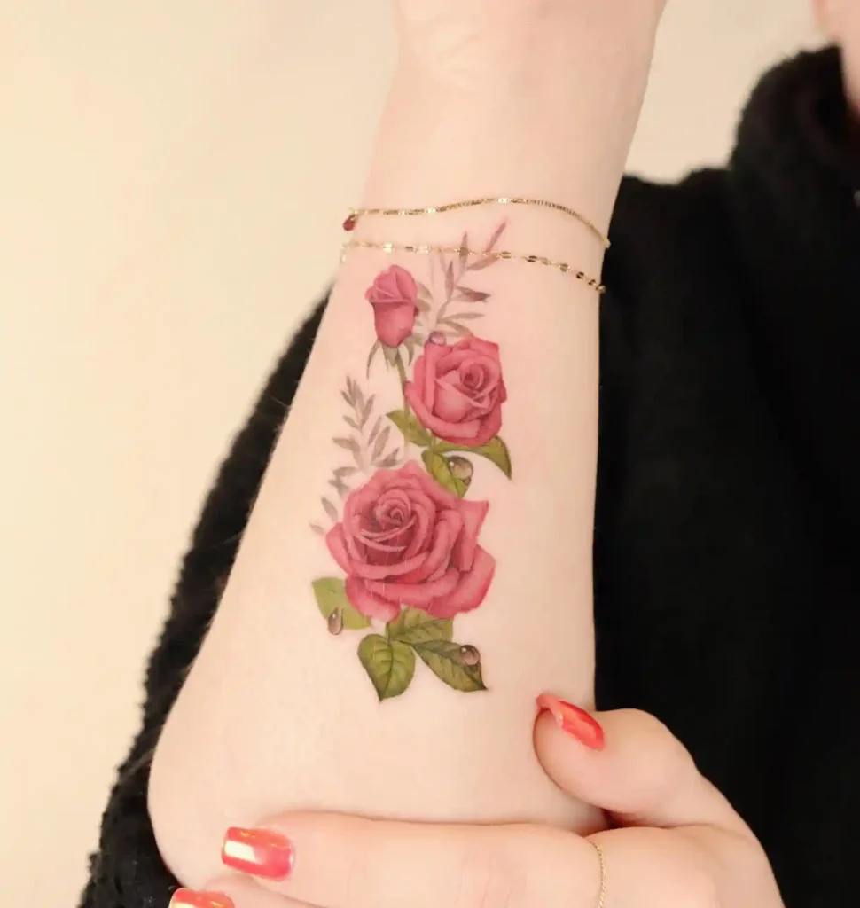 Vertical Pink Rose Trio on Forearm