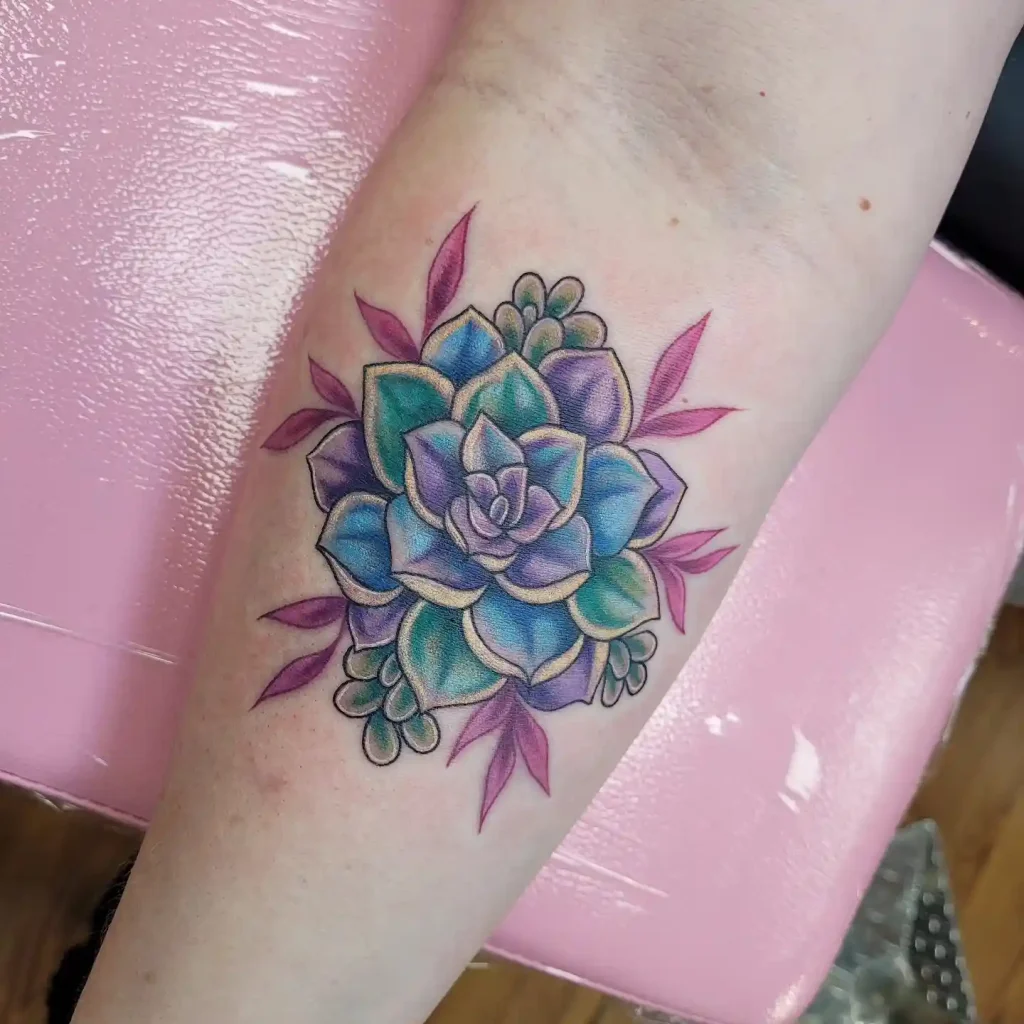 Vibrant Colorful Succulent on Inner Forearm