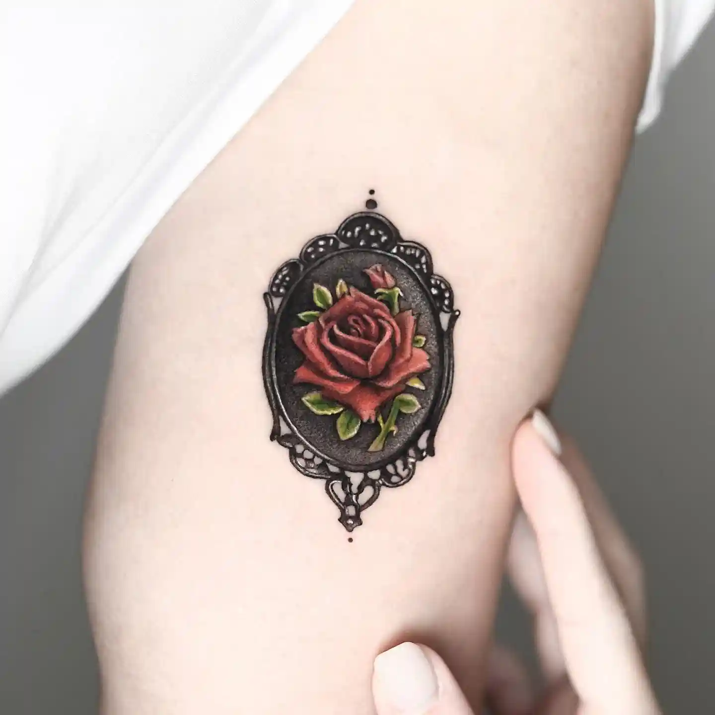 Vintage Rose Brooch on Upper Arm