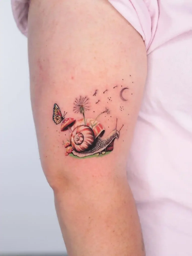 Whimsical Nature Snail on Upper Arm