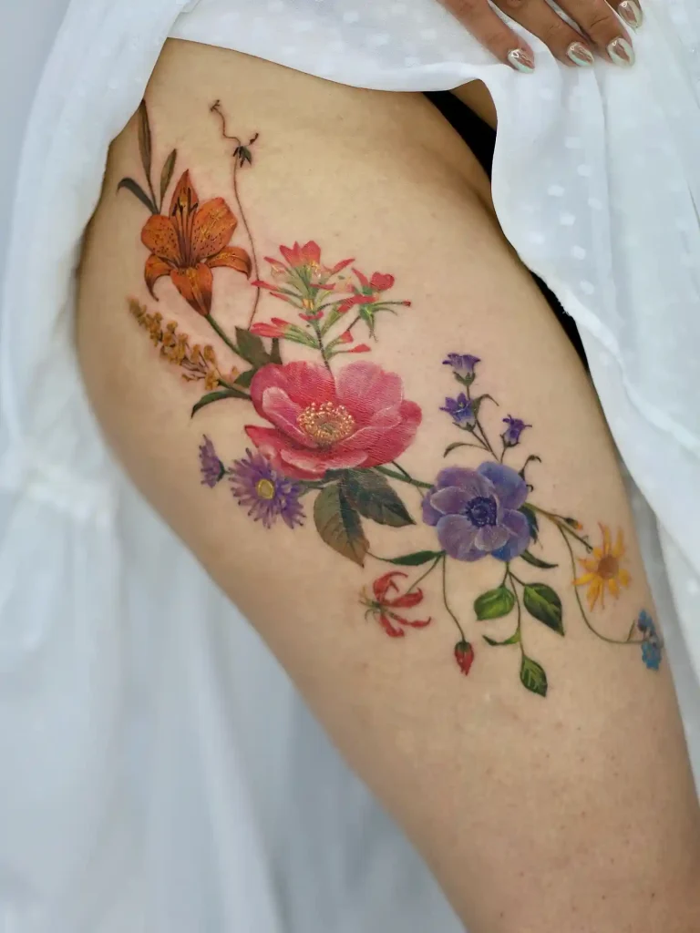 Wildflower Bouquet on Thigh