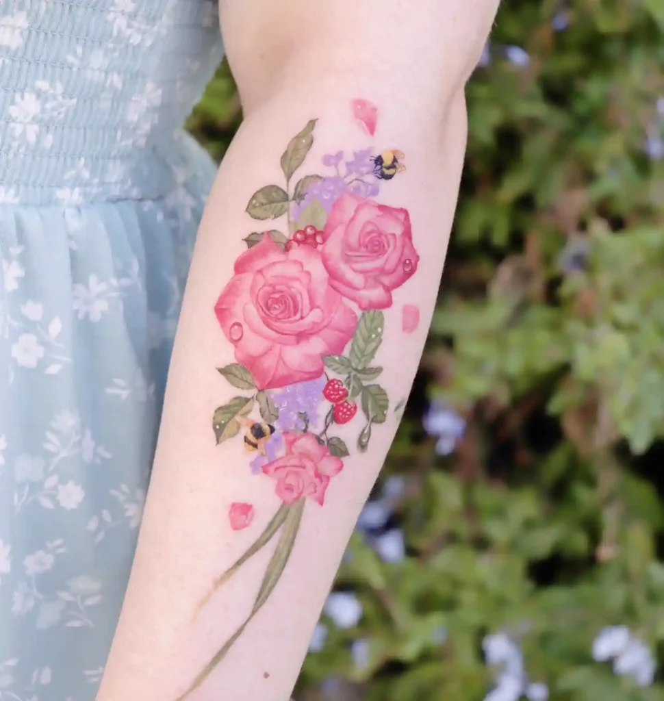 Wildflower and Bee Scene on Forearm