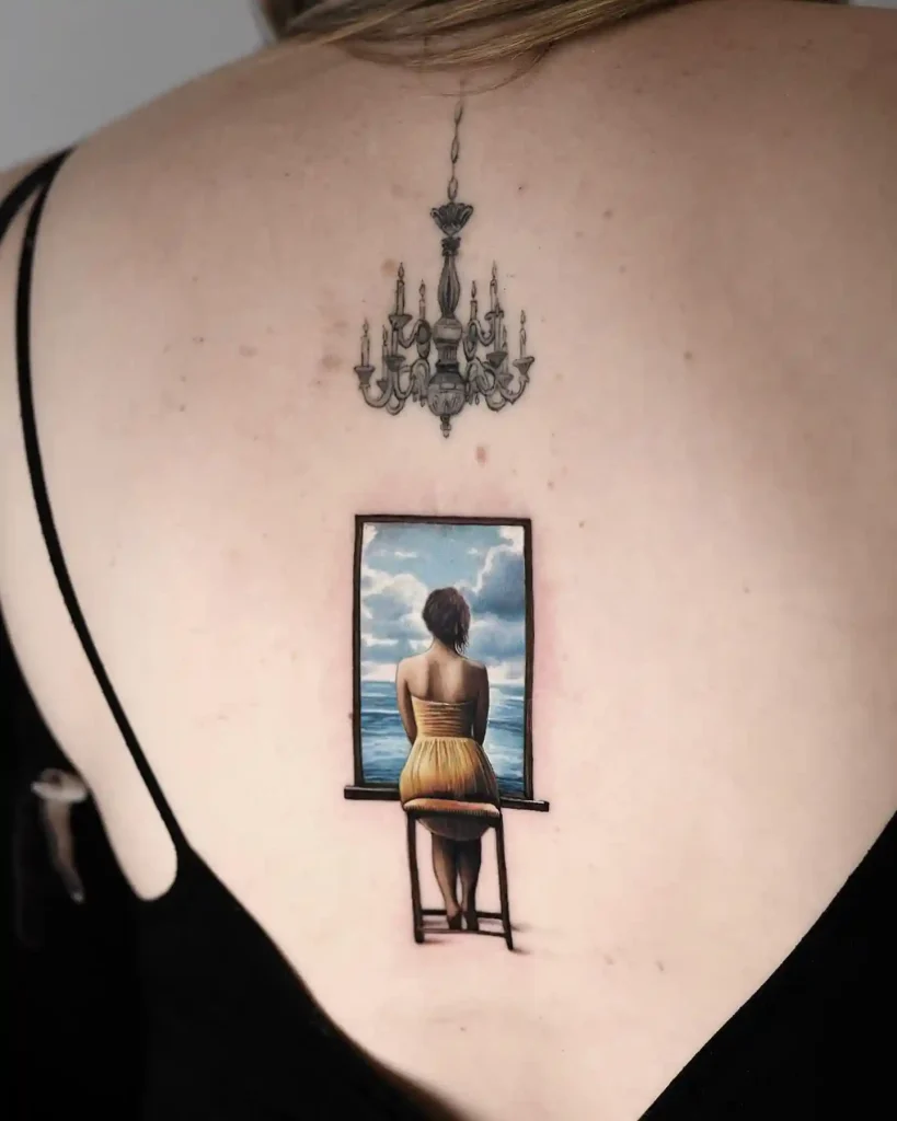 Woman Gazing Through Window on Upper Back