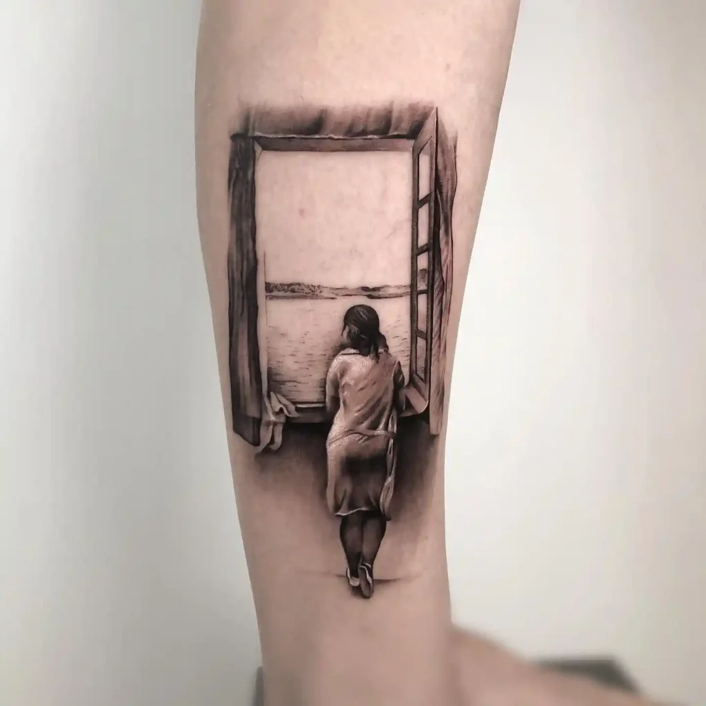 Woman Looking Out Window on Calf