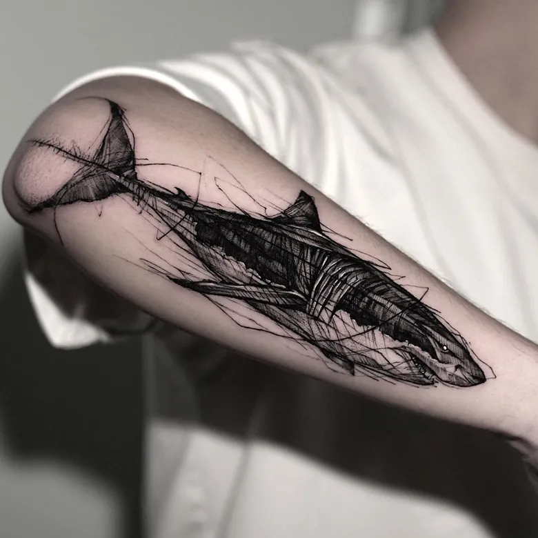 Abstract Blackwork Shark Sketch Tattoo