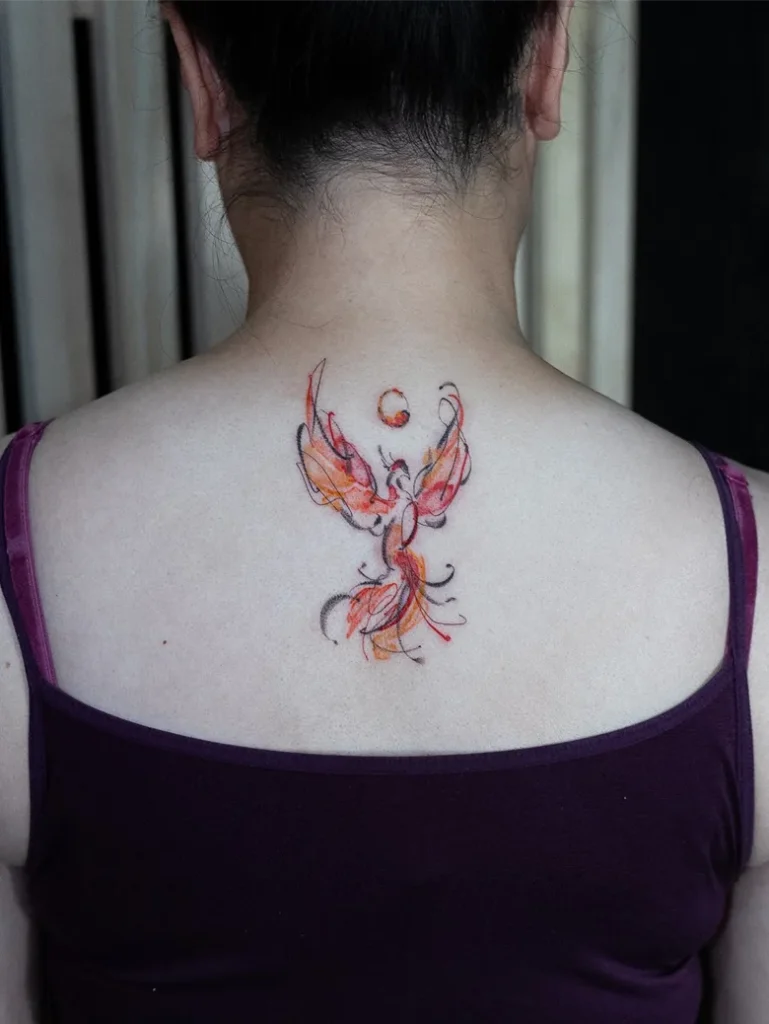 Abstract Watercolor Phoenix Tattoo
