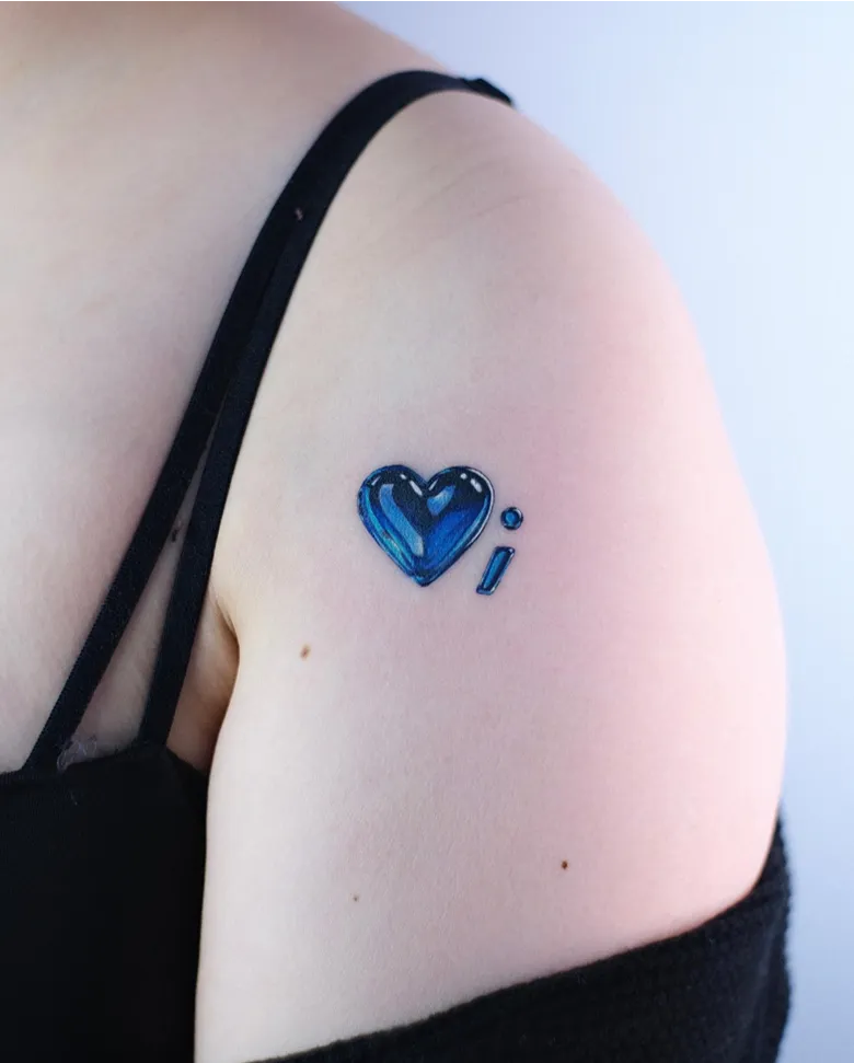 Adorable Blue Heart Glass Tattoo