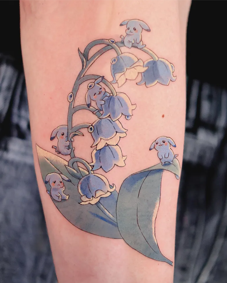 Adorable Pikachu & Lily of the Valley Tattoo