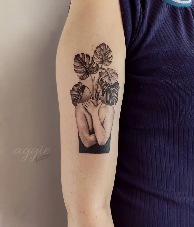 Artistic Human Form Monstera Tattoo