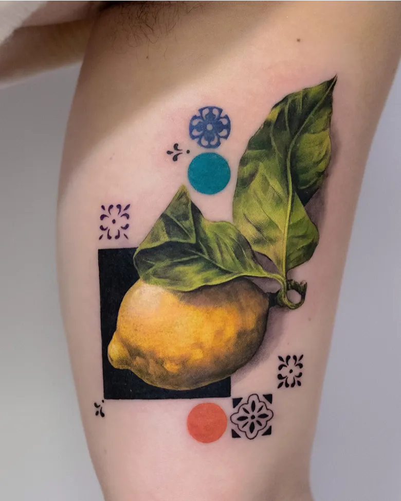 Artistic Lemon with Geometric Elements Tattoo
