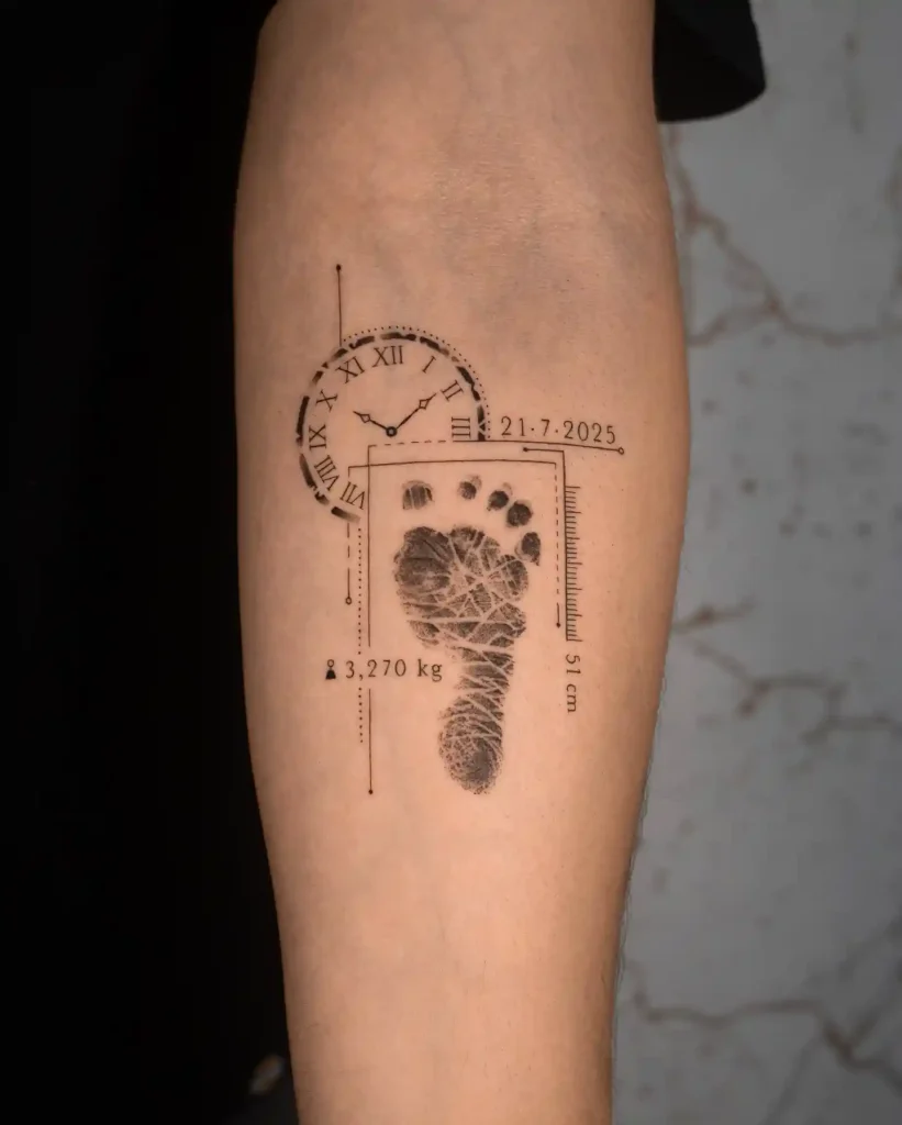 Baby Footprint and Birth Details on Forearm