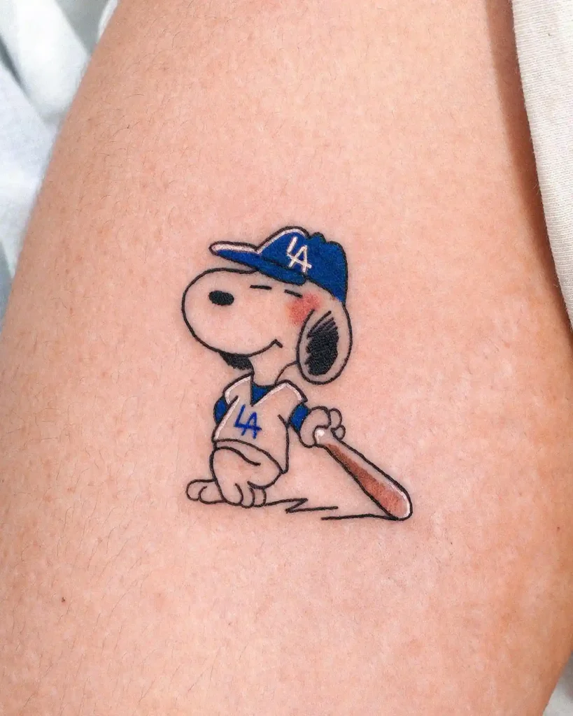 Baseball Snoopy Tattoo on Arm