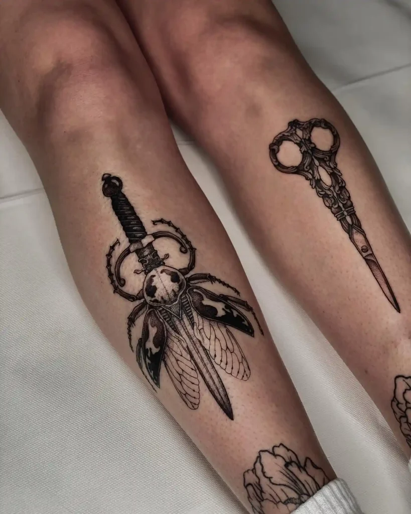 Beetle Dagger and Vintage Scissors on Shins