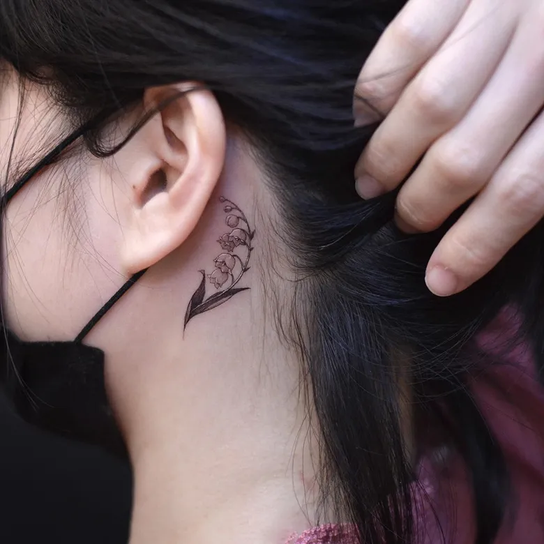 Behind the Ear Lily of the Valley Tattoo