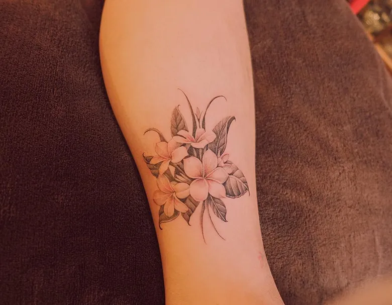 Black and Grey Plumeria Bouquet Tattoo