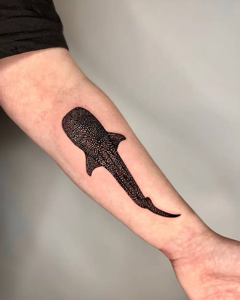 Blackwork Whale Shark Dotwork Tattoo