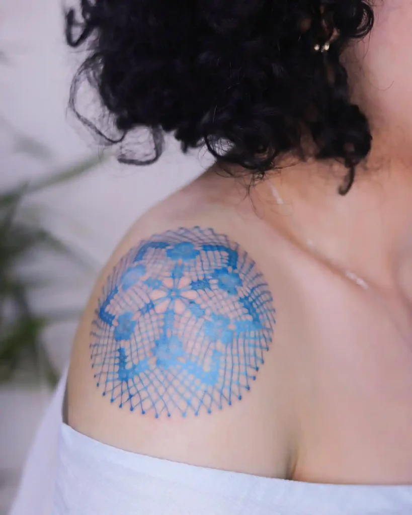 Blue Circular Lace Design on Shoulder