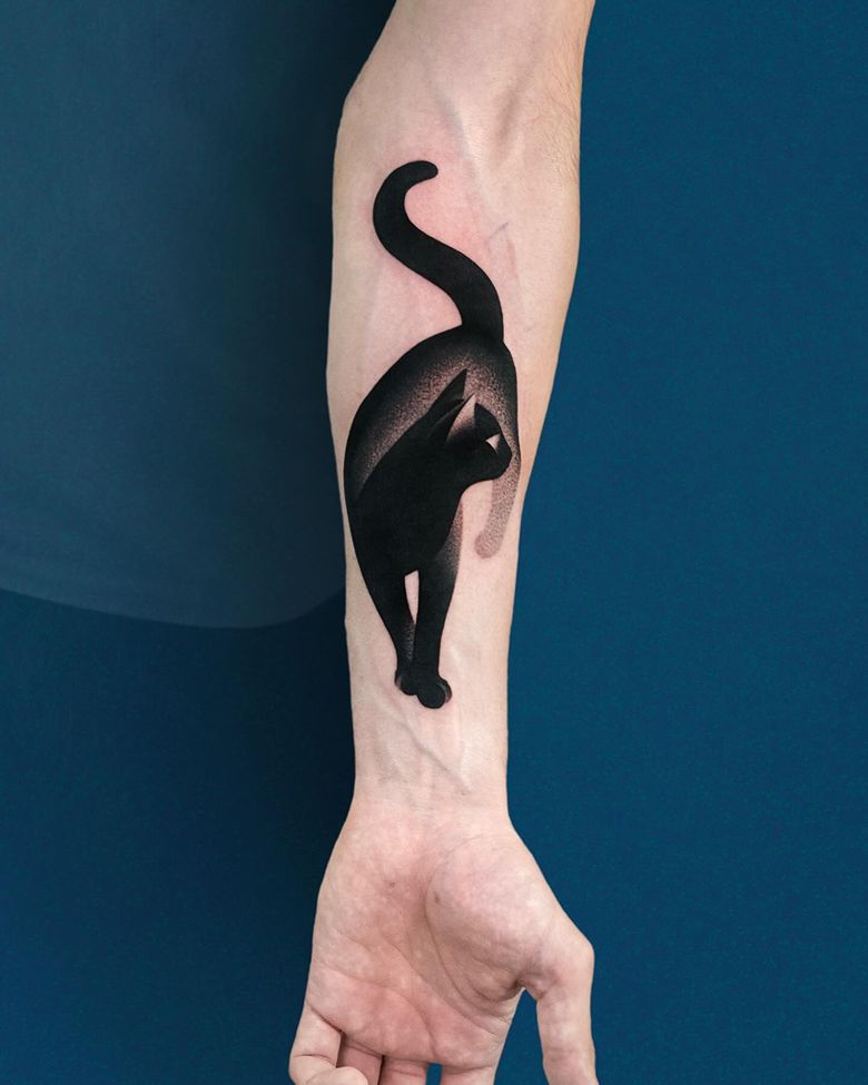 Bold Elegant Black Cat Shadow Tattoo