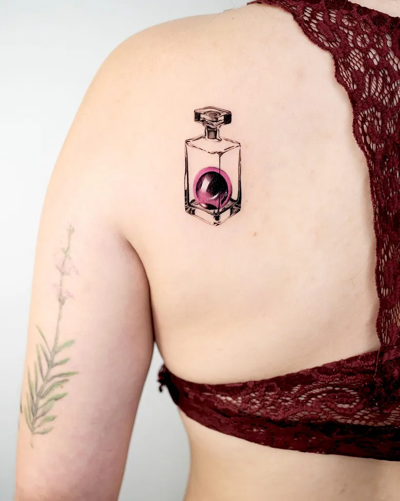 Bold Fine Line Perfume Bottle Glass Tattoo