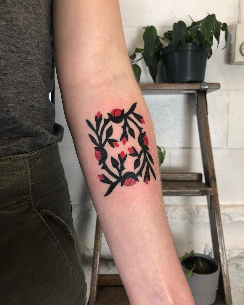 Bold Folk Art Berry Wreath Tattoo