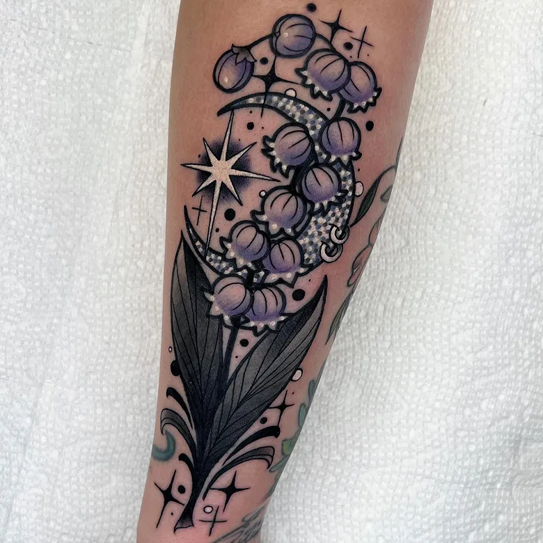 Bold Neo Traditional Lily of the Valley Tattoo