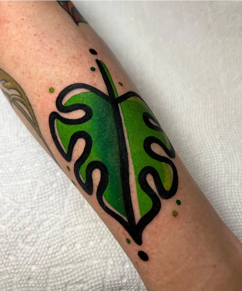 Bold Neo Traditional Monstera Leaf Tattoo