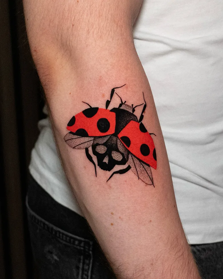 Bold Red Graphic Ladybug Tattoo