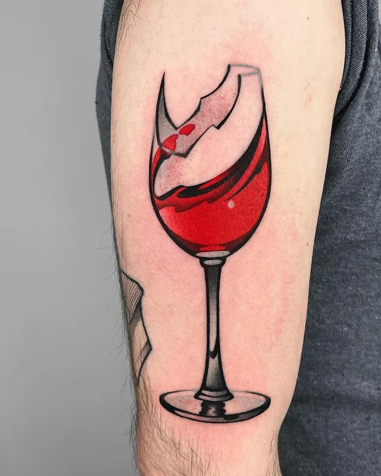 Bold Red Wine Glass Tattoo