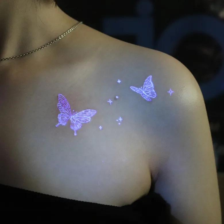 Butterfly Collarbone UV Tattoo