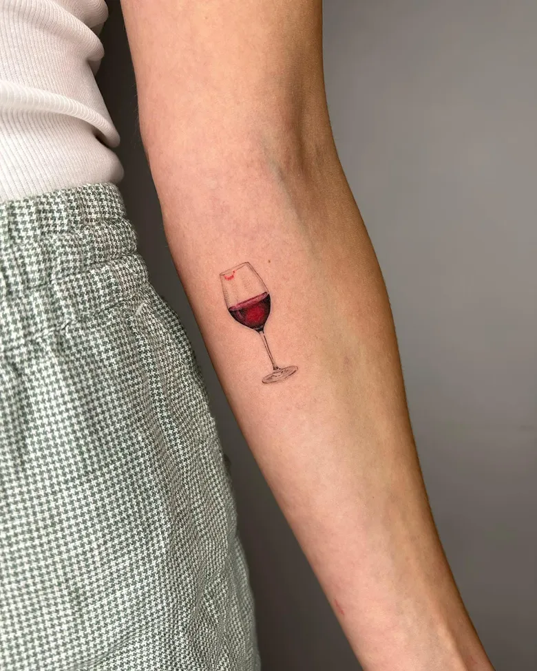 Chic Realistic Wine Glass Tattoo