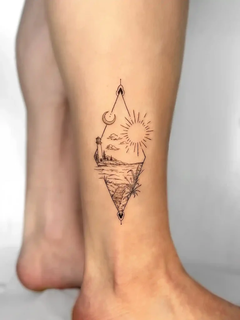 Coastal Lighthouse Diamond on Lower Leg