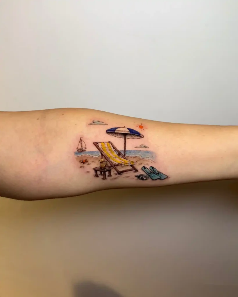 Colorful Beach Scene on Inner Forearm