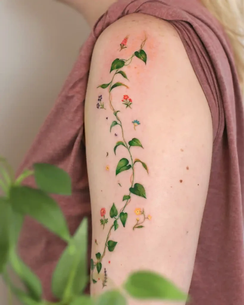 Colorful Flower Vine on Upper Arm