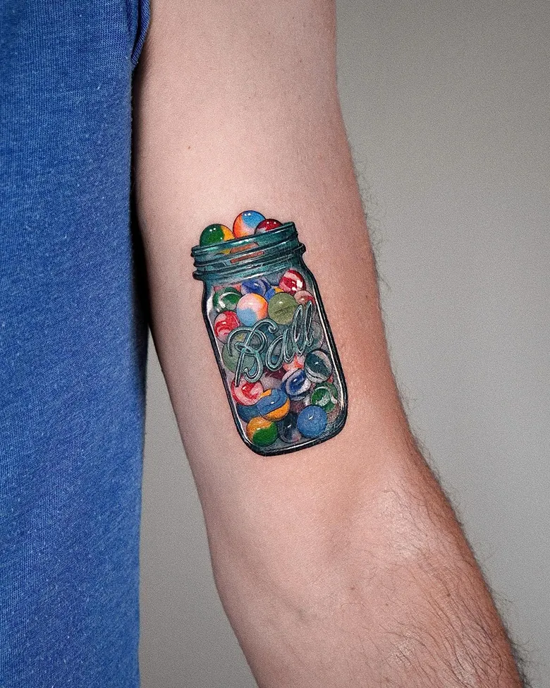 Colorful Marble Jar Tattoo