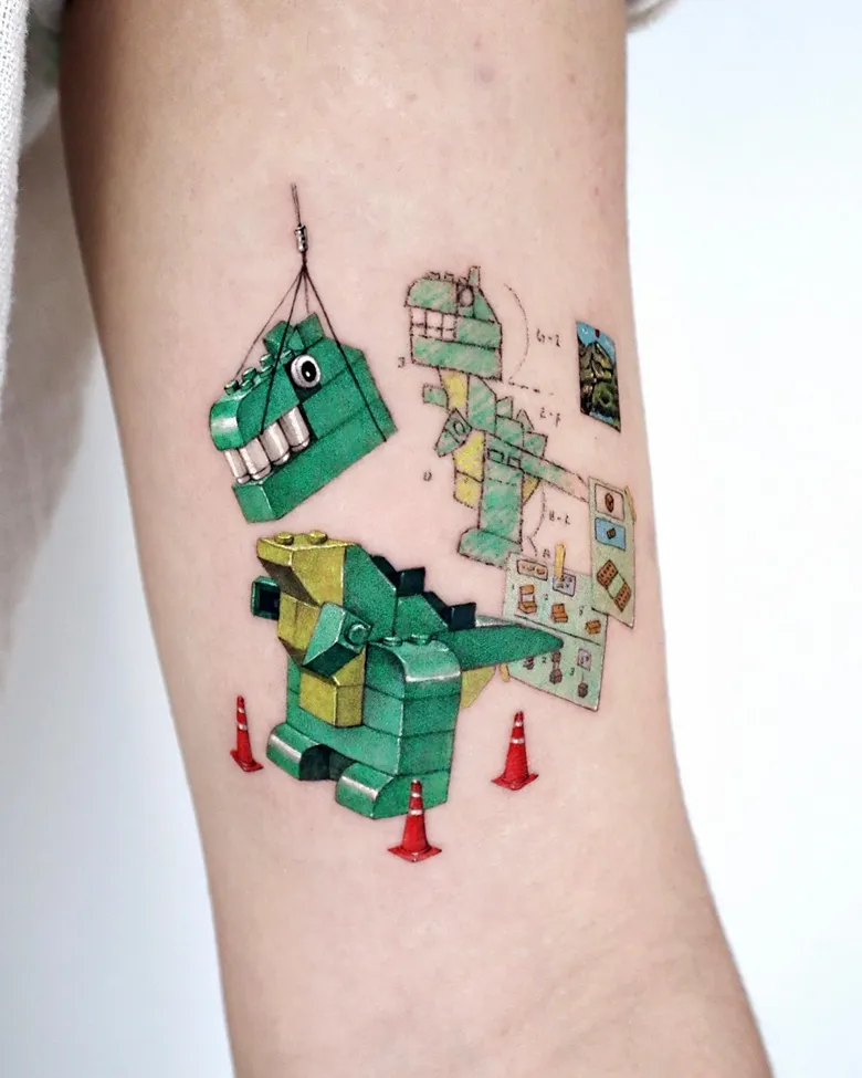Construction Dino Lego Tattoo Scene