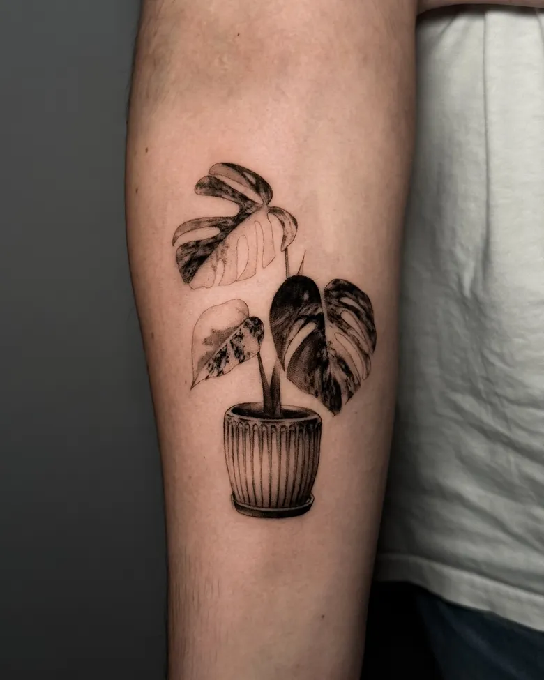 Cozy Potted Monstera Plant Tattoo
