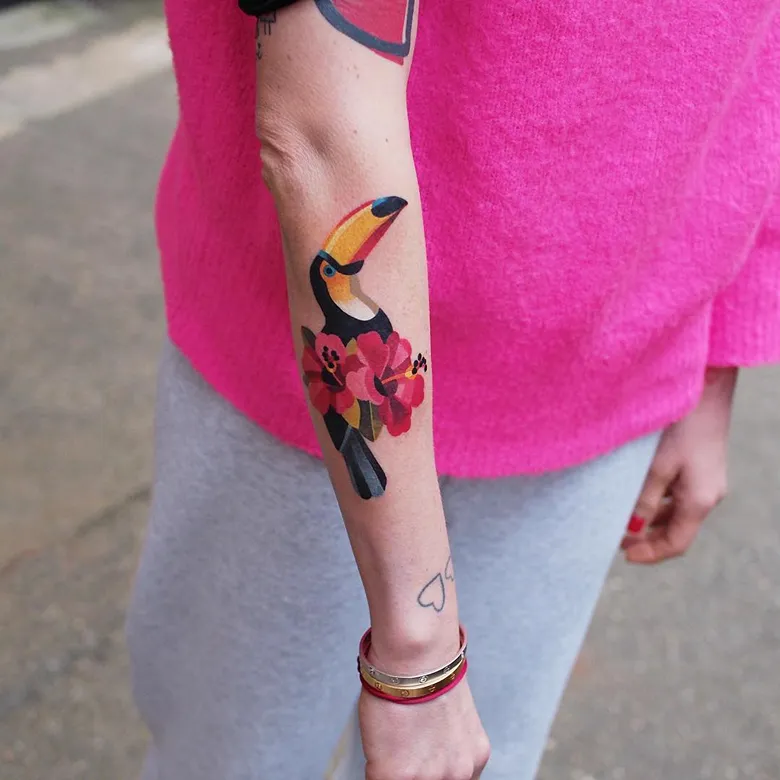 Cute Floral Toucan Tattoo