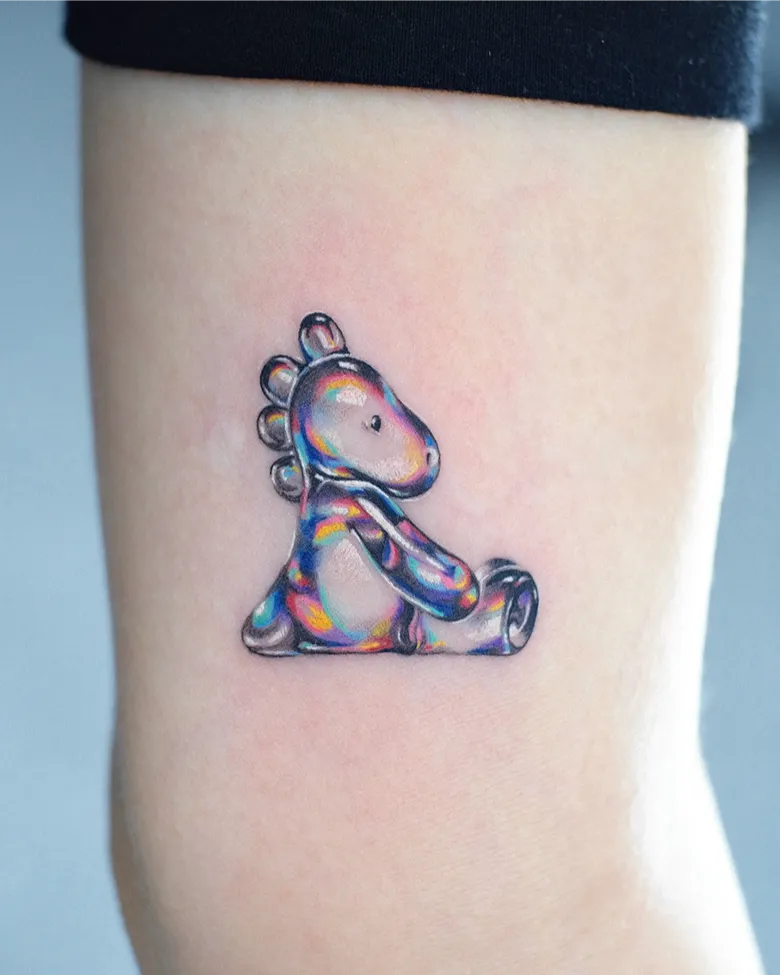 Cute Hyperrealistic Dino Glass Tattoo