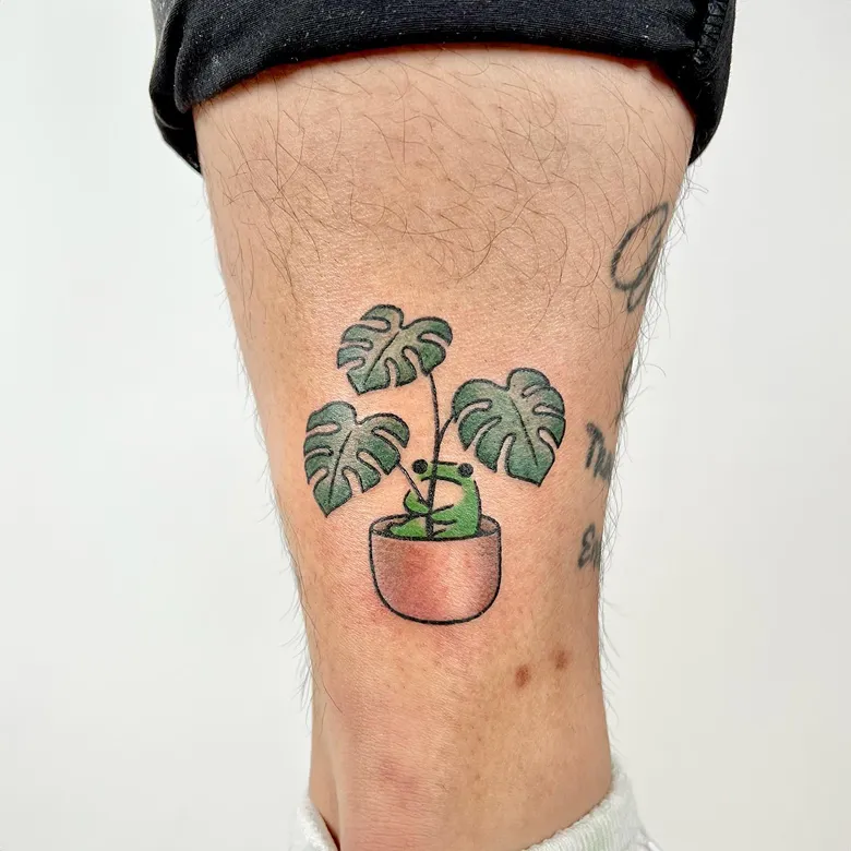 Cute Tiny Potted Monstera Tattoo