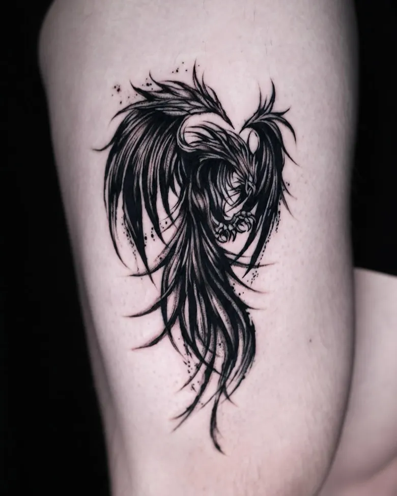 Dark Phoenix Tattoo With Shadowed Spiral Wings