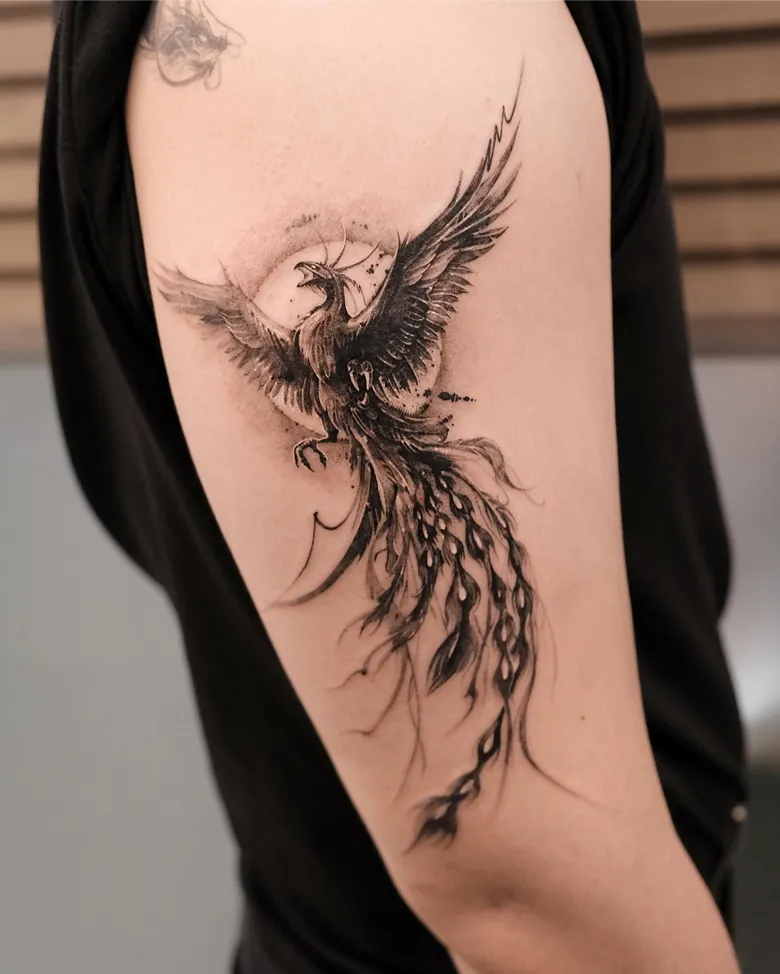 Dark Rising Phoenix Arm Tattoo