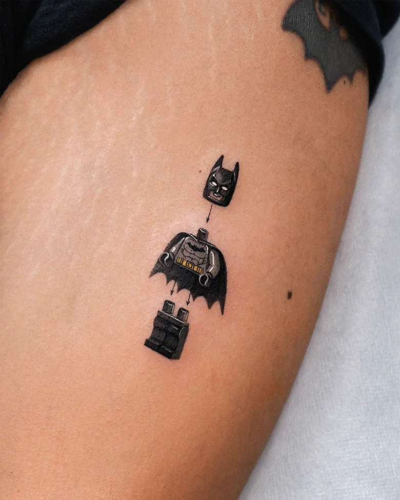 Deconstructed Batman Lego Tattoo